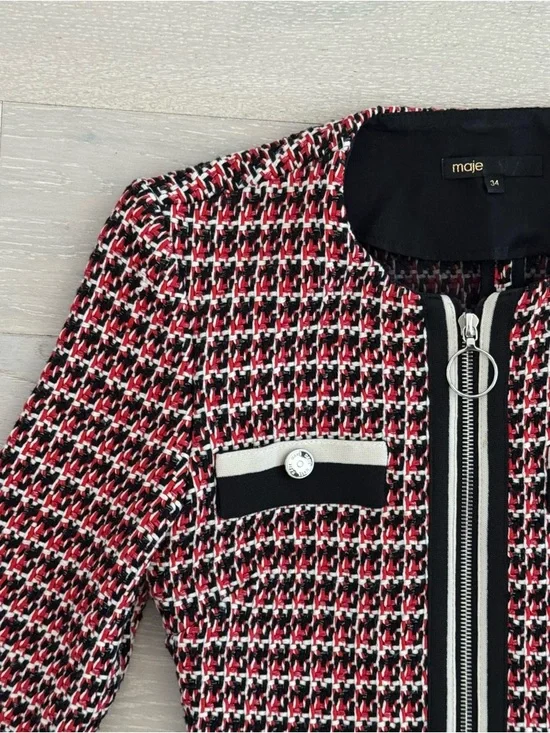 Maje Paris Romane Tweed Dress Full Zip Long Sleeve - Size 34 - Picture 4 of 12